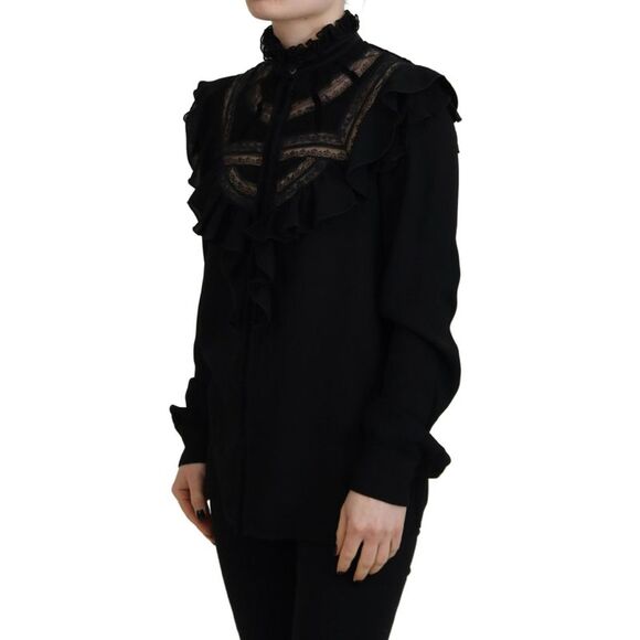 Dsquared² Black Lace Trim Turtle Neck Long Sleeves Women's Top (Pre-Owned) - Picture 2 of 5